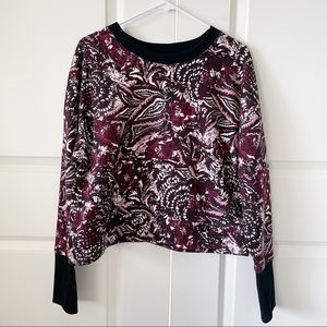 Joie Caleigh Paisley Floral Purple Cropped Sweatshirt Size Large
